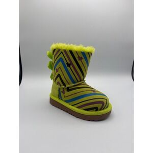 UGG Kids Bailey Bow II Lime Green Chevron Zig Zag Winter Boots Size 7